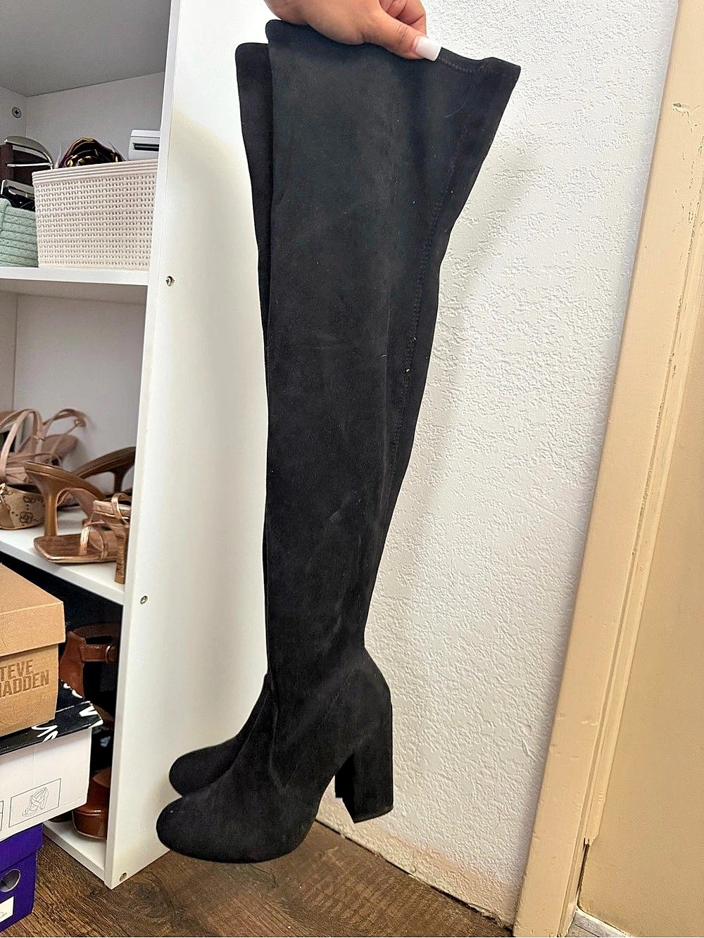 Over-the-Knee Heeled Boots in Black